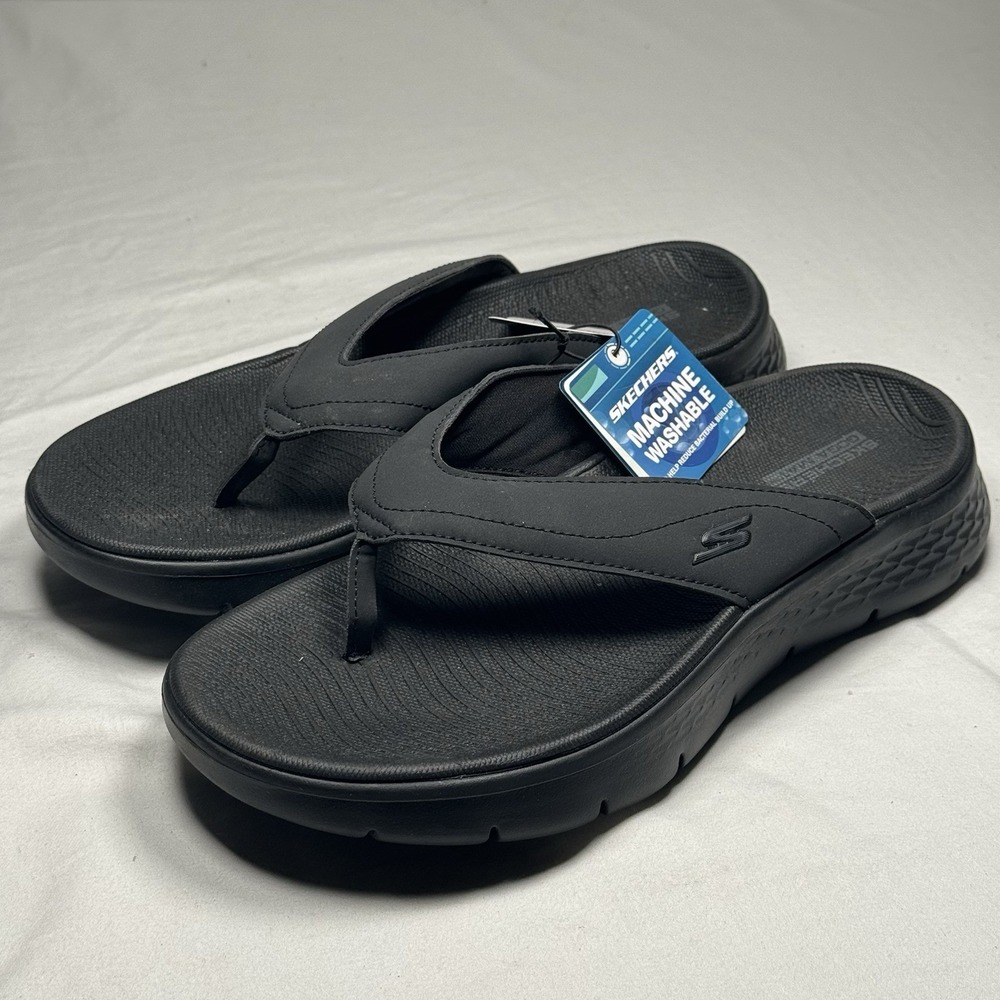 Skechers Flip Flops Black Memory Foam Sandals Mens Size 9 Machine Washable